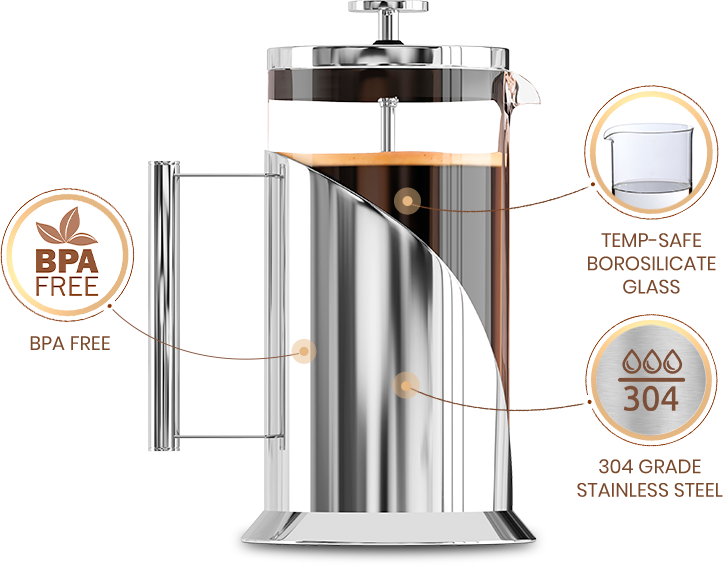 Original French Press Coffee & Tea Maker - 34oz Versatile Press with 4  Level Filtration, BPA Free Stainless Steel by Cafe Du Chateau